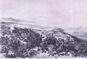 Zweiter Angriff der Garden, als sie die beiden Geschützbatterien in der Schlacht von Inkerman zurückeroberten, Illustration aus British Battles on Land and Sea, 1915