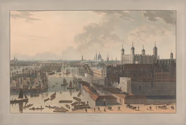 Tafel II: London, der Pool und der Tower (aus William Daniells „Sechs Ansichten von London; Themseufer“)