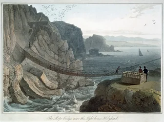 Die Hängebrücke in der Nähe des Leuchtturms, Holyhead, Anglesey, Wales, 1829