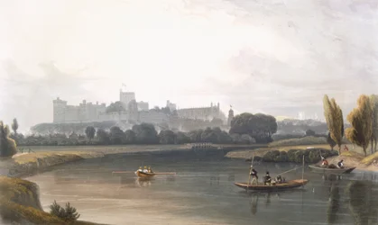 Schloss Windsor vom Fluss Thames: eine Westansicht und Angeln von Booten