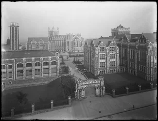 Blick aus der Vogelperspektive auf den Campus des City College of New York, New York City, 16. Juli 1914