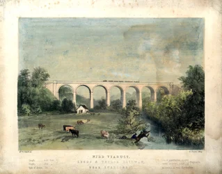 Nidd-Viadukt, Leeds und Thirsk Railway, nahe Knaresborough, ca. 1850 (farbige Lithographie auf Papier)