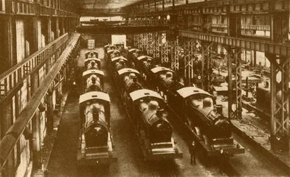 Lokomotiven bereit für den Versand ins Ausland, ca. 1930