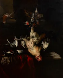 Ein Stillleben mit totem Wild und Singvögeln