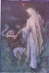 Christus geht auf dem Meer, aus Die Bibelgeschichte, veröffentlicht von Hodder & Stoughton, ca. 1930