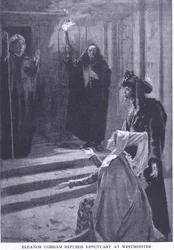 Eleanor Cobham verweigert Zuflucht in Westminster, aus Cassells Geschichte des britischen Volkes veröffentlicht von der Waverley Book Company Limited, ca. 1940