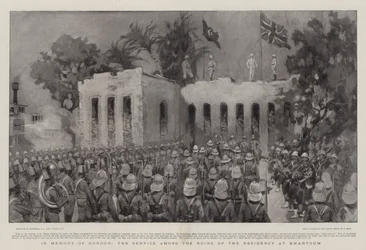 Zum Gedenken an Gordon, der Gottesdienst in den Ruinen der Residenz in Khartum