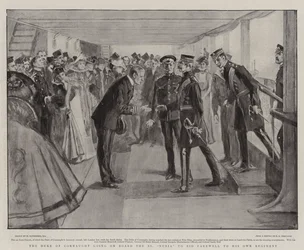 Der Herzog von Connaught geht an Bord der SS Nubia, um sich von seinem Regiment zu verabschieden