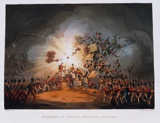 Sturm auf Ciudad Rodrigo, 19. Januar 1813, graviert von Thomas Sutherland, veröffentlicht 1815