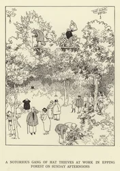 Eine berüchtigte Bande von Hutschiebern bei der Arbeit im Epping Forest an Sonntagnachmittagen