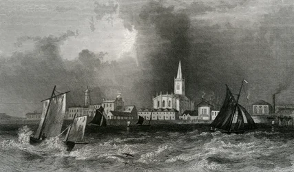 Harwich, vom Meer aus, Essex, graviert von John Rogers, 1832