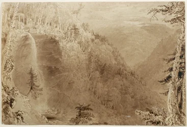 Kaaterskill Falls von oberhalb der Schlucht, Catskill Mountains, New York: Studie für eine Gravur, 1836