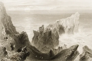 Kenbaan Castle, in der Nähe von Ballycastle, County Antrim, Nordirland, aus 