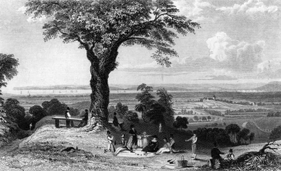 Szene vom Laindon Hill, bei Horndon, Essex, graviert von Henry Wallis, 1832