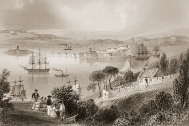 Die Bucht von Cork (heute Cobh), County Cork, Irland, aus 