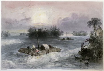 Holztransport und Stromschnellen zum Dorf Cedars - in „Canadian scenery illustrated“ von Bartlett W. H.