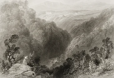 Blick auf Powerscourt vom Dargle, County Wicklow, aus 