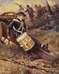 Er kroch hinter eine Kanone und wurde blasser und blasser, aus Balladen berühmter Kämpfe, Erstausgabe, 1920