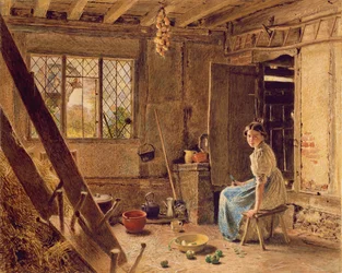 Das Mädchen und die Elster, ein Cottage-Interieur in Shillington, Bedfordshire, 1834