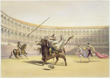 Der Stier wirft den Picador und das Pferd, 1865