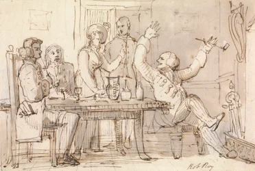 Eine Illustration zu Rob Roy: Innenraum mit einer trinkenden Gesellschaft
