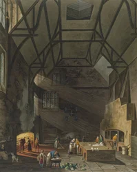 Innenansicht der Küche, Trinity College, Cambridge, aus The History of Cambridge, graviert von Joseph Constantine Stadler, veröffentlicht von R. Ackermann, 1815
