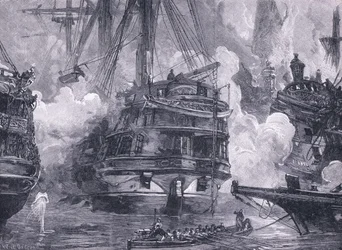 Die Schlacht von Navarino 1828 (Lithographie)