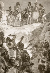 Carmichaels Anhänger feuerten in die dichte Menge vor ihnen, Illustration aus 