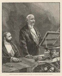 Treffen der Royal Geographical Society, Montag, 5. Mai, in der Royal Albert Hall, Mr. Stanley spricht