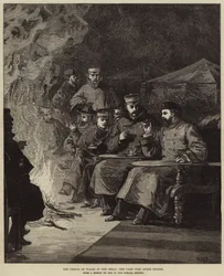 Der Prinz von Wales im Terai, das Lagerfeuer nach dem Abendessen