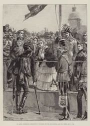 Die Königin verteilt Auszeichnungen an verwundete Offiziere und Soldaten aus der Krim, 21. Mai 1856