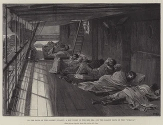 Zum Land des Goldenen Nuggets, eine heiße Nacht im Roten Meer, auf dem Salondeck der Oceana