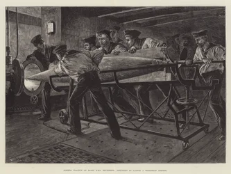 Torpedoübungen an Bord der HMS Thunderer, Vorbereitung zum Abschuss eines Whitehead-Torpedos