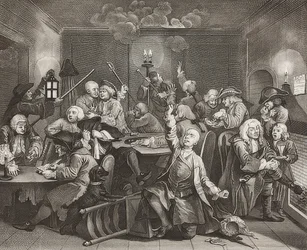 Der Weg eines Liederlichen, Blatt 6: Tom Rakewell in einer Spielhölle. 1735