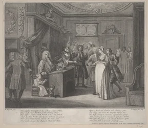 Eine Frau schwört ein Kind einem ehrenwerten Bürger zu, ca. 1730-35