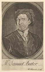 Frontispiz-Porträt Siebzehn kleine Illustrationen für Samuel Butlers Hudibras, April 1726