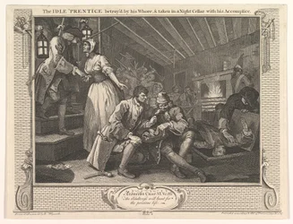 Der faule Lehrling wird von seiner Hure verraten und in einem Nachtkeller gefangen genommen, 30. September 1747