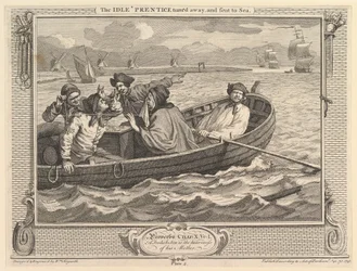 Der faule Lehrling wird weggeschickt und zur See geschickt: Fleiß und Faulheit, Platte 5 (30. September 1747)
