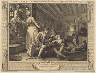 Der faule Lehrling wird von seiner Hure verraten und in einem Nachtkeller mit seinem Komplizen gefangen genommen