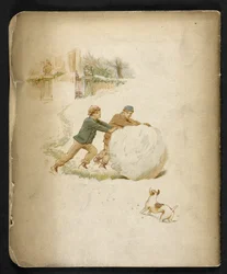 Kinder und ein Schneeball. Der Feiertagszug: ein Lied von Dulce Domum ... Illustriert von W. J. Webb. Frederick Langbridge, London, 1891