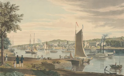 Troy: Vom Westufer des Hudsons vor dem United States Arsenal, veröffentlicht 1838