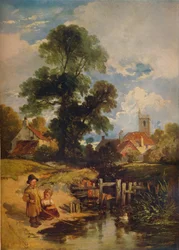 Flusslandschaft mit Kindern Die jungen Angler, 1843