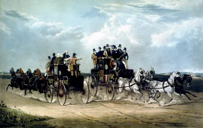 Die Brighton Day Mails überqueren Hockward Common, graviert von Charles Hunt