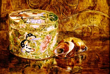 Studie von Porzellan und Muscheln