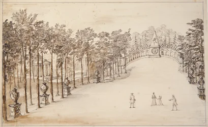 Chiswick, erster Entwurf für die Exedra (Feder und Tinte und Waschung auf Papier)