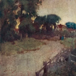 Illustration für The Deserted Village von Oliver Goldsmith (Farblithografie)