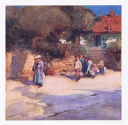 Die spielenden Kinder, die gerade aus der Schule entlassen wurden
