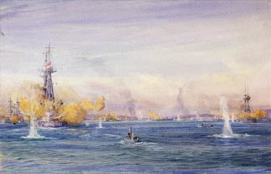 Die Schlacht von Gallipoli (1915) (Türkei), während der Gallipoli-Kampagne, im Marmarameer. Aquarell, ca. 1915 von William Lionel Wyllie (1851-1931)