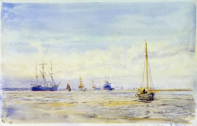 Der Hamble River (England) und Bootfahren. Aquarell, spätes 19. Jahrhundert, von William Lionel Wyllie (1851-1931).