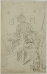 Dame beim Schreiben (Rückansicht)